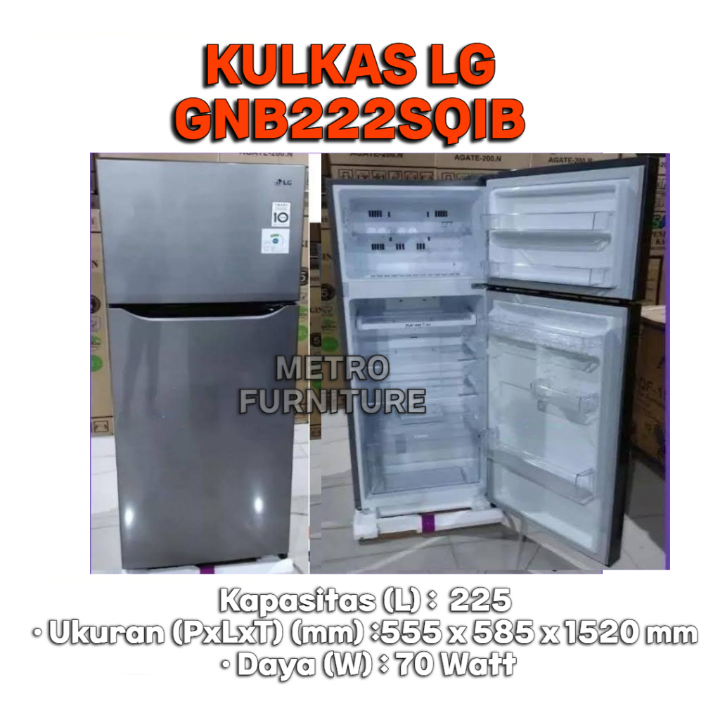 KULKAS 2 PINTU LG GNB222SQIB KULKAS LEMARI ES LG 2 PINTU TANPA BUNGA ES GBN222SQIB