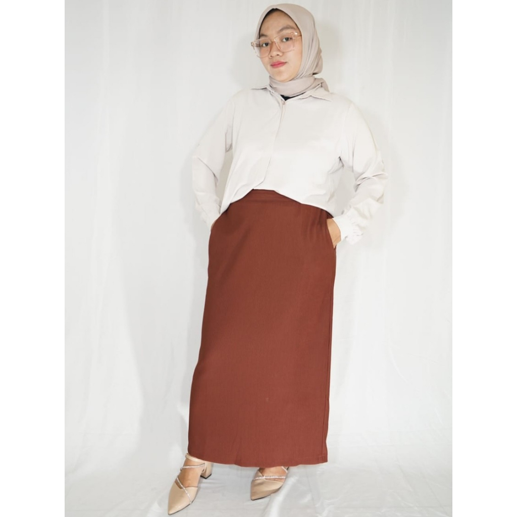 Rok Span Plisket Salur Lidi Original by Cellia - Rok Kerja Span Kylie Skirt Panjang Lidi Salur 1991