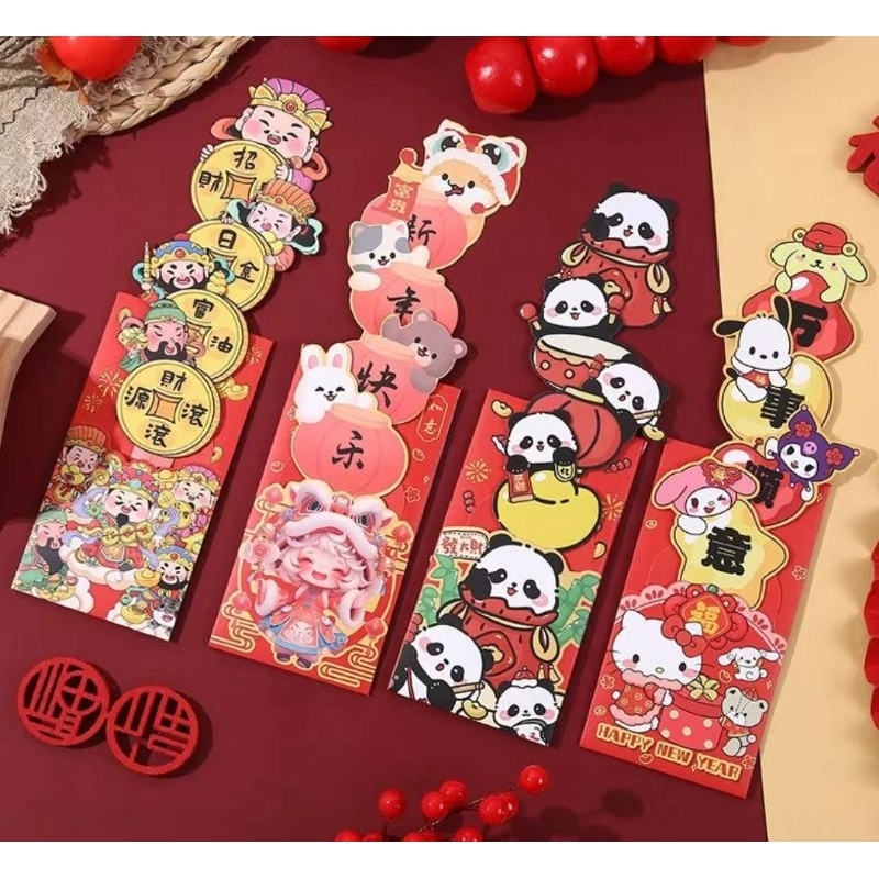 

angpau Lucu Imut kartun tarik Hong Bao panjang 1 bungkus isi 4 imlek Sincia atahun baru shio ular