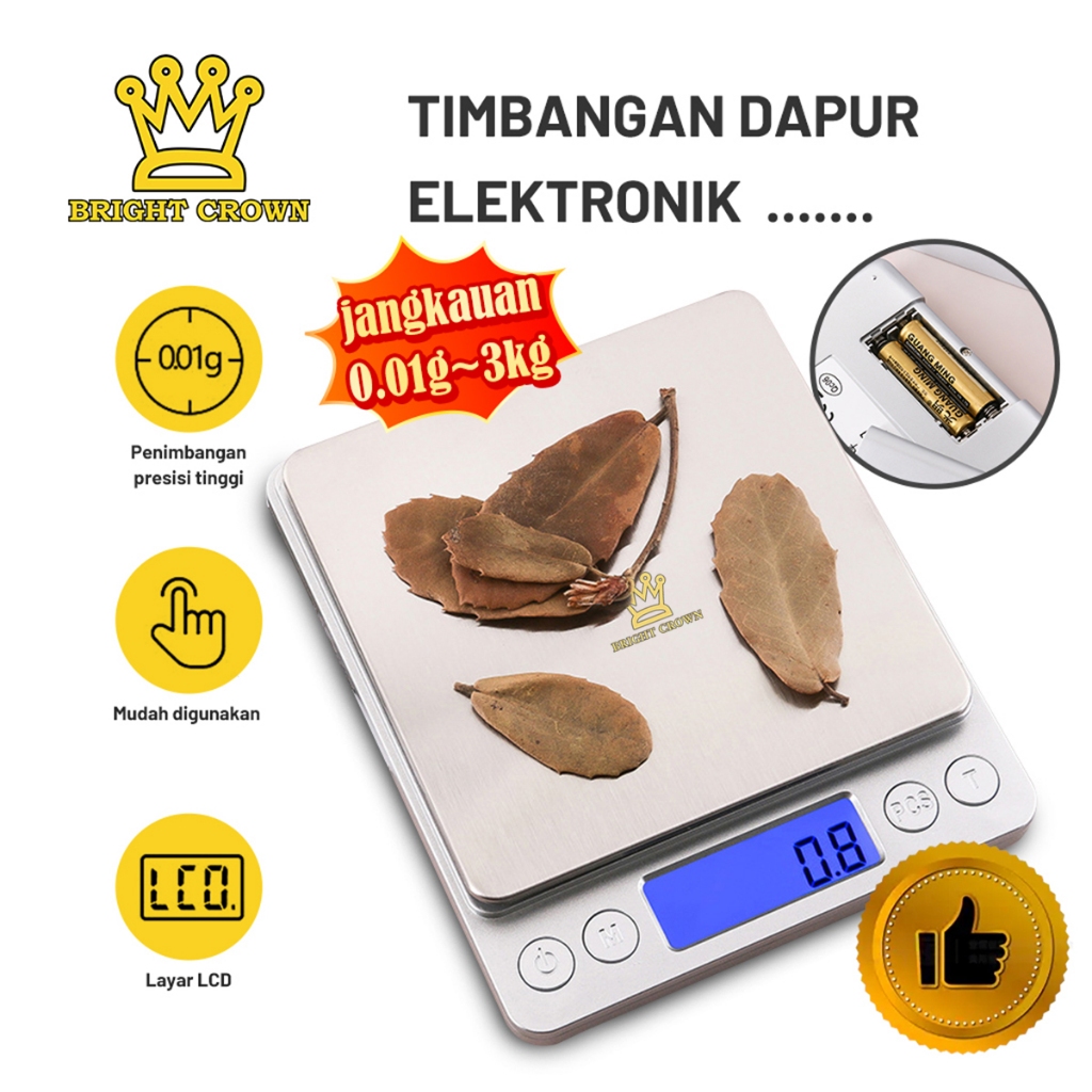 Bright Crown Timbangan Dapur MinI Elektronik 3KG Digital Display LED / Digital Mini Scale Akurat
