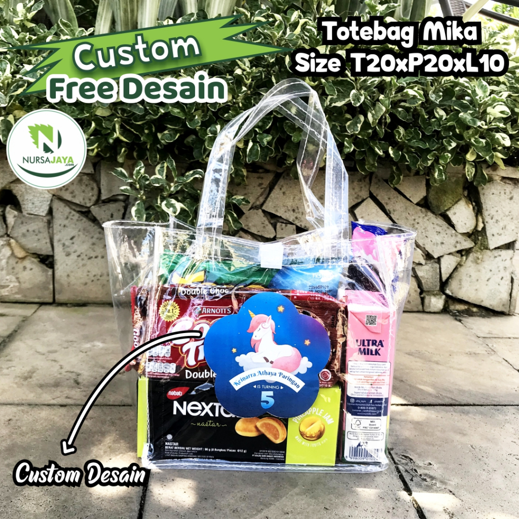 

CUSTOM Hampers Mika Transparan Ulang Tahun Anak goodie bag ultah desain banyak warna dan ukuran tas