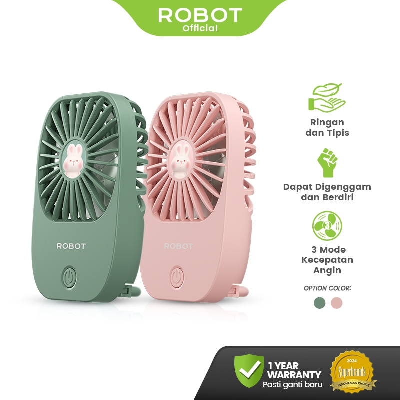 ROBOT Kipas Mini Karakter Kelinci Portabel 1200mAh Kipas Angin Lucu Genggam Kipas Berdiri Free Stike