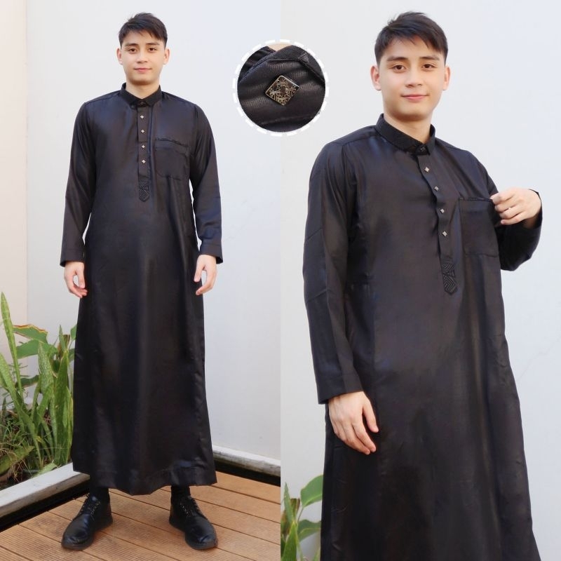 Jubah Gamis Pria Hitam Polos Lengan Panjang Premium