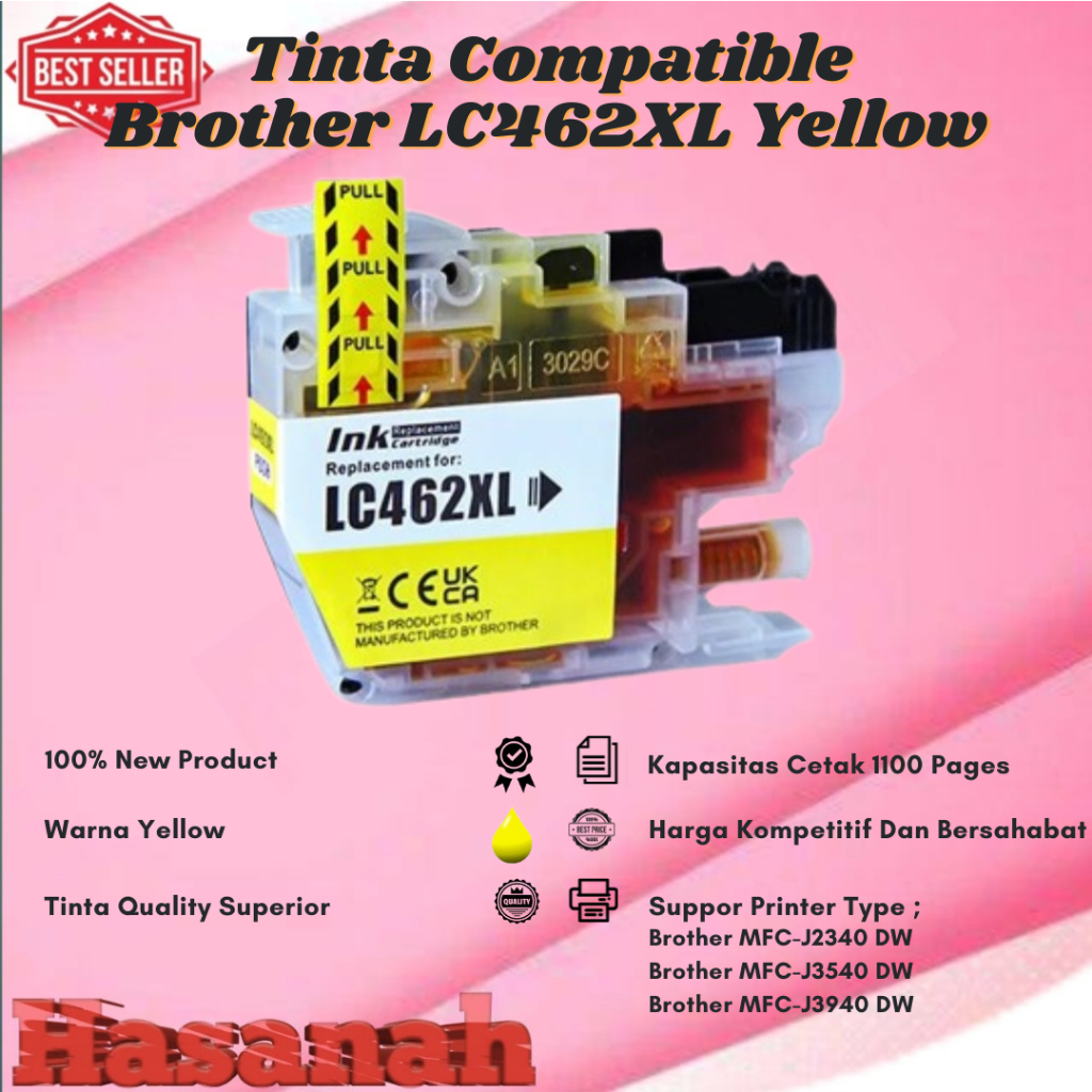 Tinta Catridge Compatible Brother LC462XL Yellow  For Brother MFC-J2340 DW Brother, MFC-J3540 DW, Br
