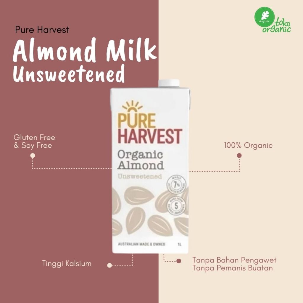 

Pure Harvest Milk Activated Almond Unsweetened (1Liter) Susu Almond Organik, Pure Almond Milk, Susu Almond Bebas Gluten, Susu Almond Tinggi Kalsium, Soy Free