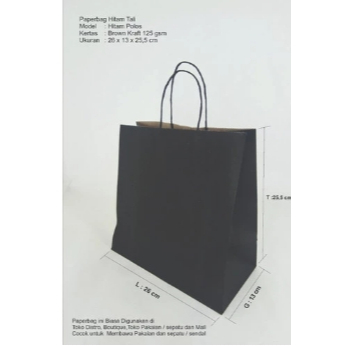 

(10pcs) Paperbag Hitam Tali XXL Ukuran 26x13x25cm 125 GSM