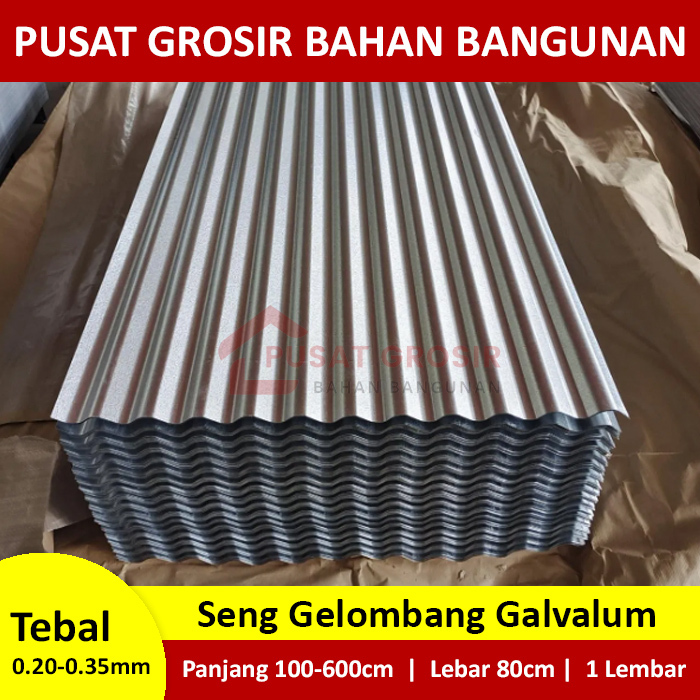 Atap Seng Gelombang Galvalum Lebar 80cm Tebal 0.20 / 0.25 / 0.30 / 0.35mm