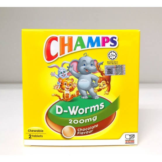 Obat Cacing Anak Champs D Worms 200mg Impor Malaysia