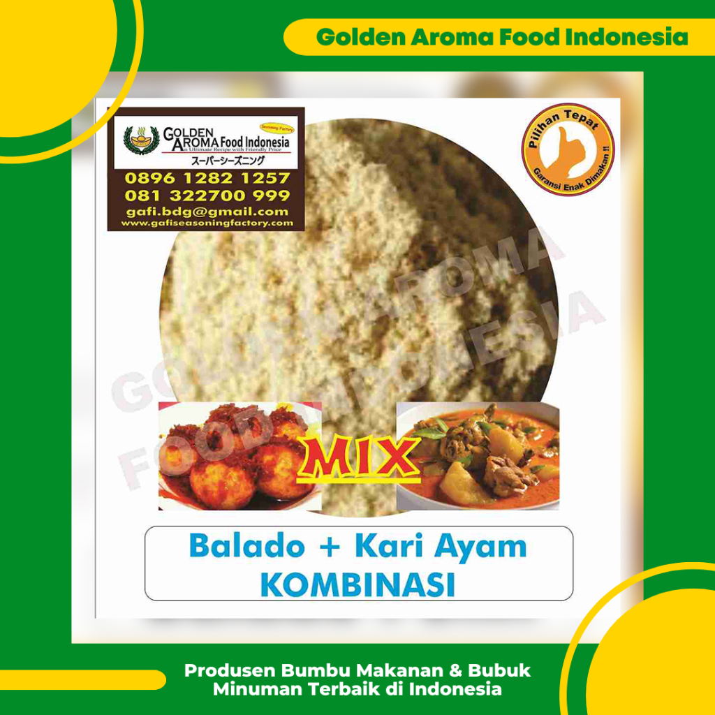 

Bumbu Tabur Rasa Balado Mix Kari Ayam 1kg, Jual Bubuk Tabur Balado Chicken Curry Murah Enak Aman