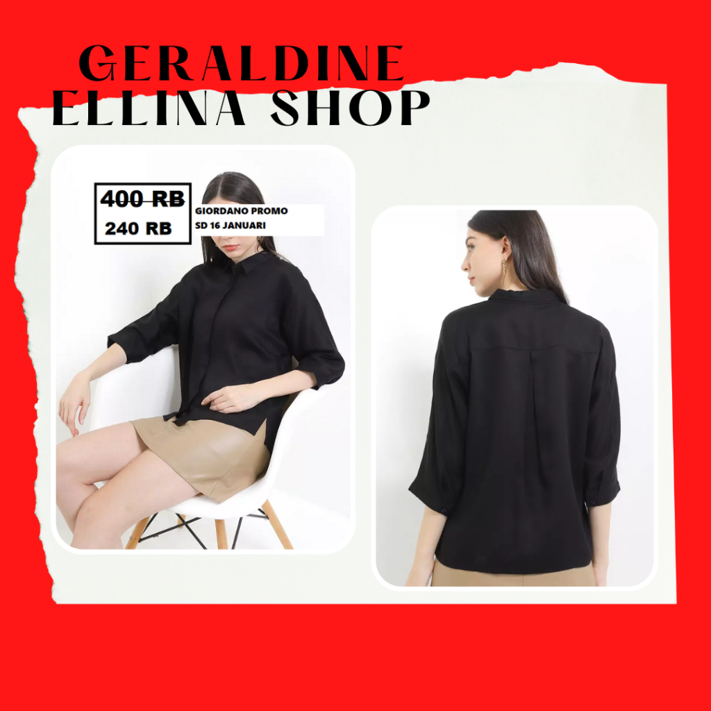 Pakaian Wanita Kemeja Lengan Panjang GIORDANO Original 100% seri POPLIN LS