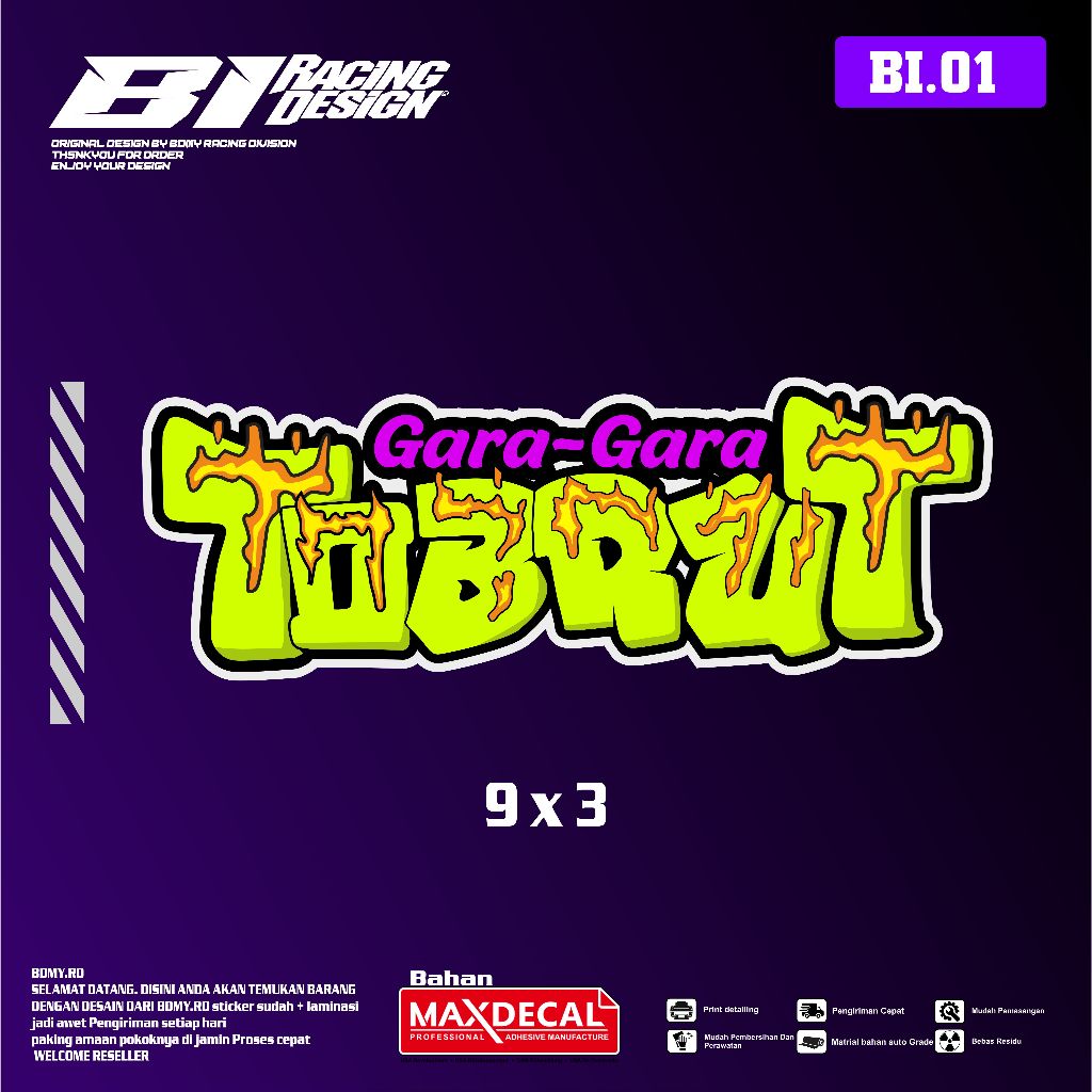 

STIKER PRINTING GARA GARA TOBRUT VIRAL FYP AESTHETIC BI RACING DESIGN