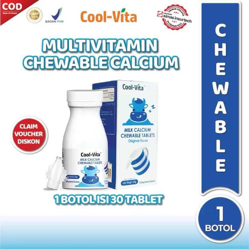 [30 Tablet] Coolvita Milk Calcium Chewable (Kunyah) Rasa Original Flavor 1 Botol PENINGGI BADAN TUMB