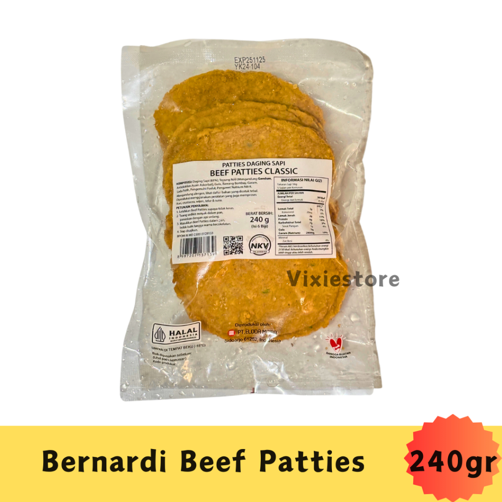 

Bernardi Beef Patties 240gr Isi 5 - Daging Sapi Burger