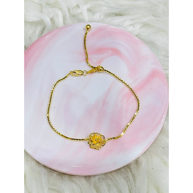 gelang serut bunga kerawang simple emas asli kadar 700