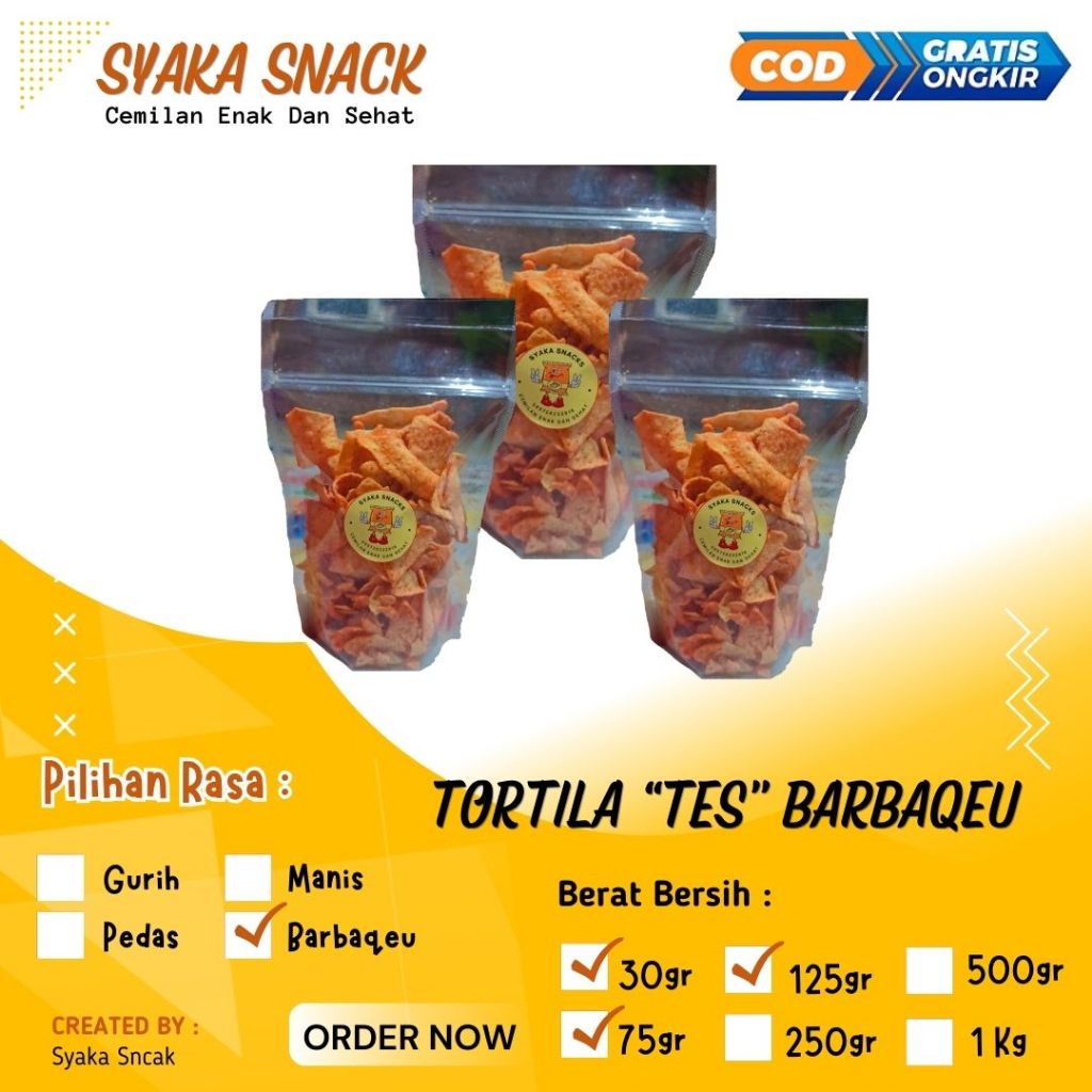 

Cemilan Keripik Tortilla Barbaqeu TES - Kemasan Kecil