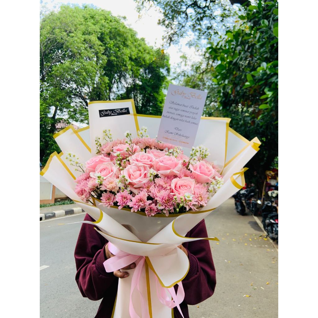 Buket Bunga buket pink mawar Buket Bunga wisuda Bunga Besar korean bouquet buket korean buket viral 