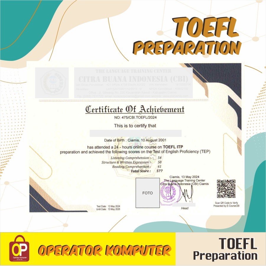 

TOEFL ITP PREPARATION RESMI TEKNIS ONLINE