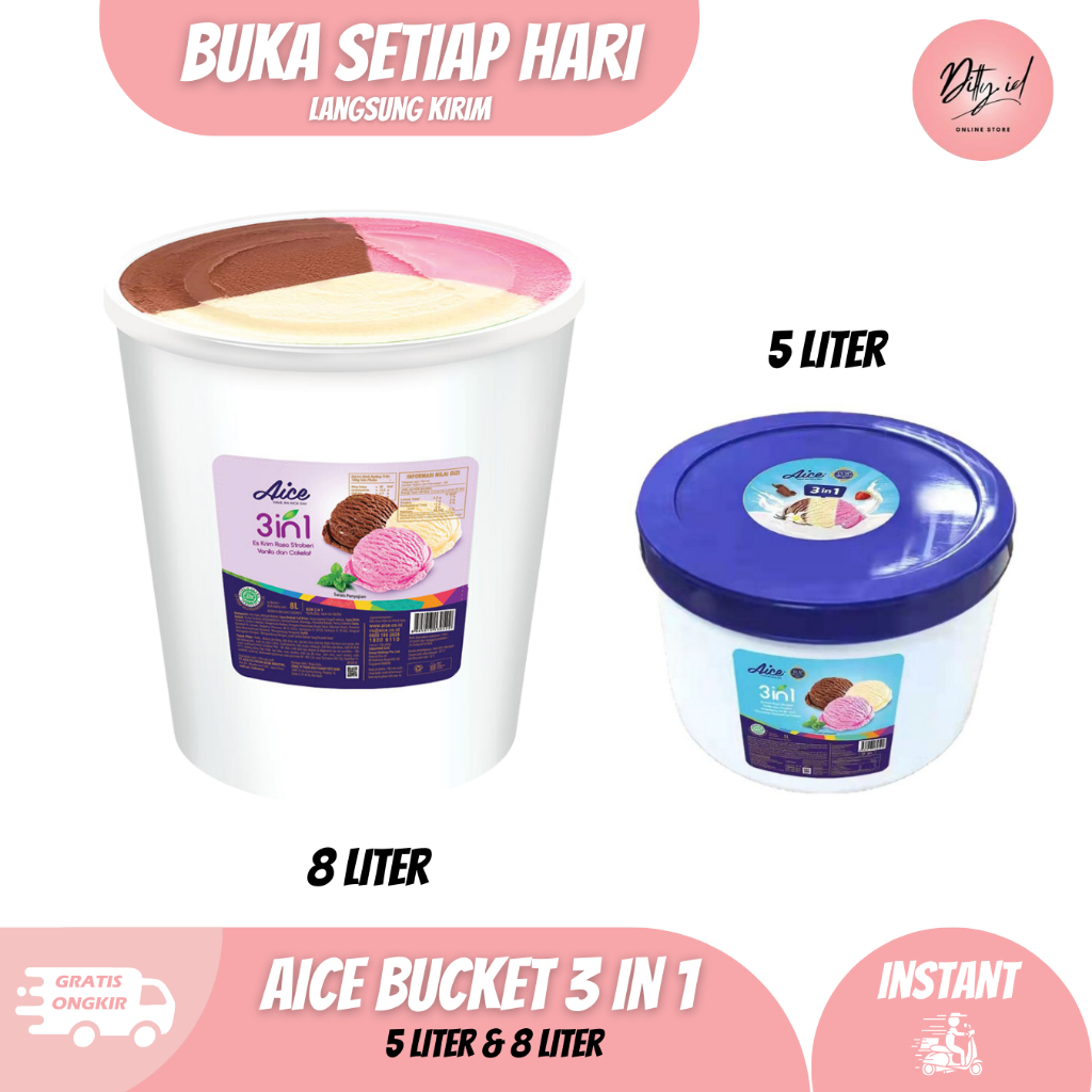 

AICE Ice Cream Bucket 8 Liter - 3 in 1 Coklat Vanilla Strawberry - (Es Krim Ember)