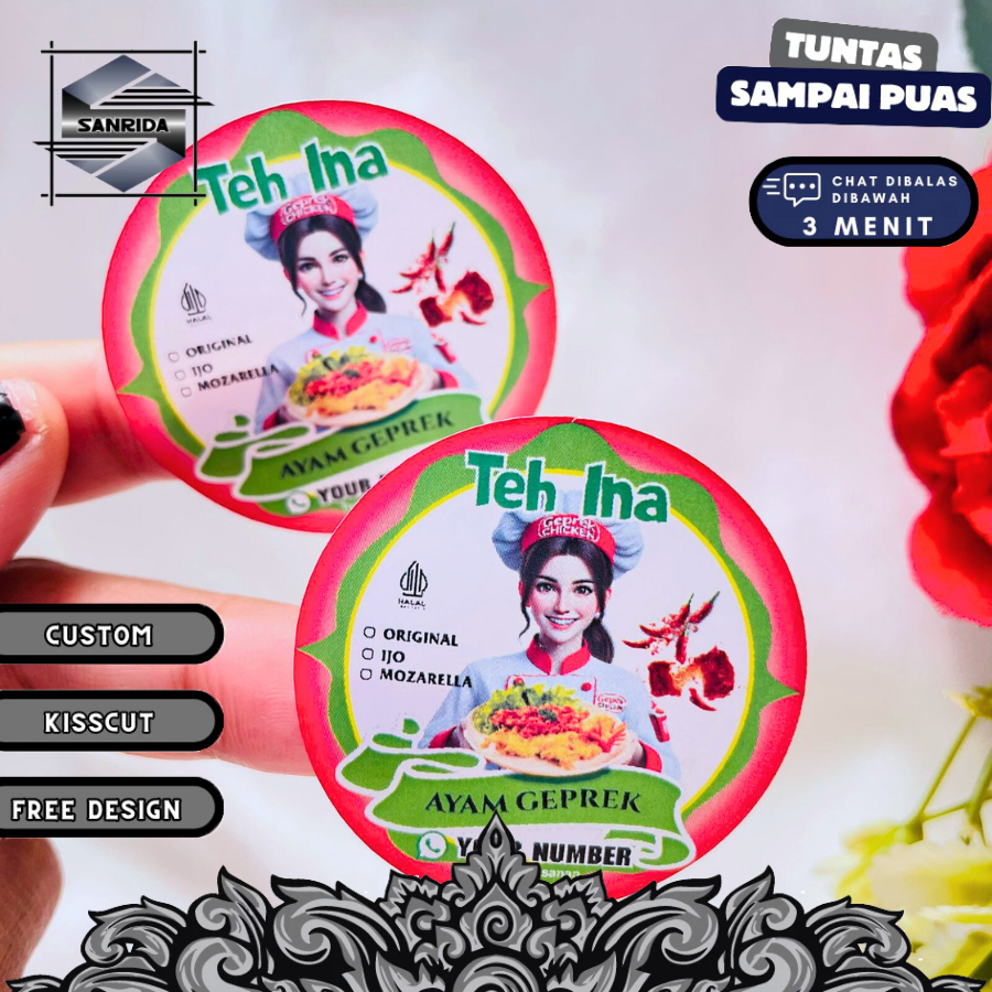 

5-8 Ready Stiker Ayam Geprek Label Makanan Box Umkm Sticker Free Desain Custom Nama Uk.Sedang Murah