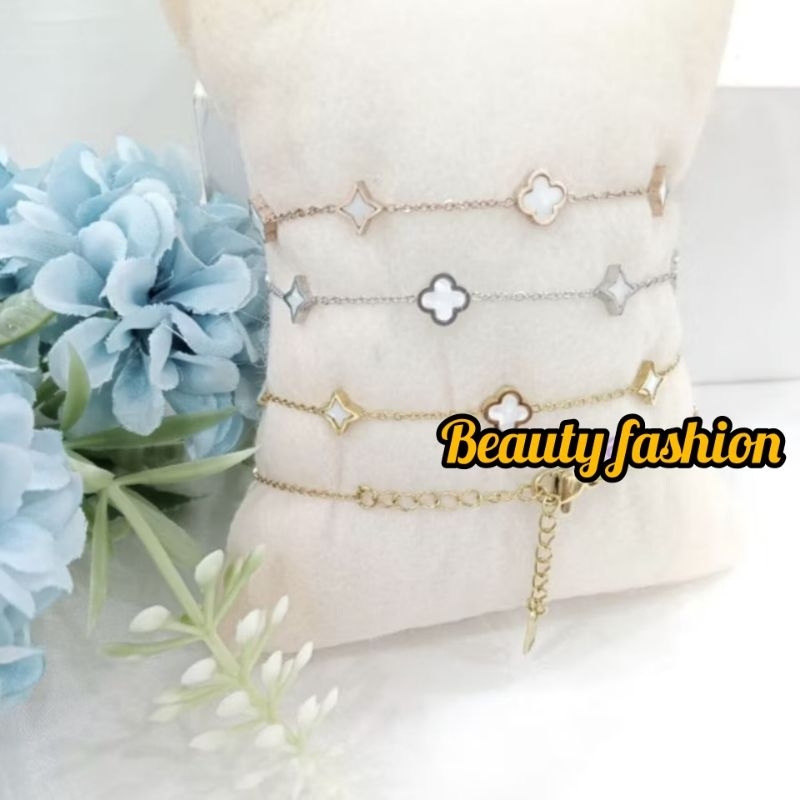Gelang Rantai Titanium Fashion Clover Putih Bintang Putih