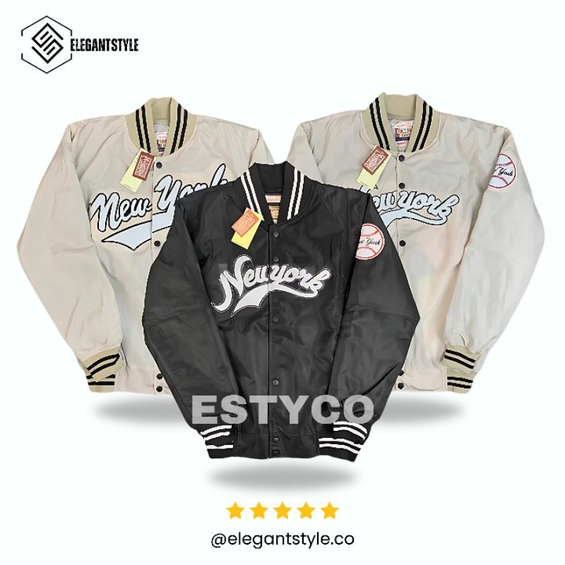 [ELEGANTSTYLE] Jaket Varsity Baseball NEW YORK ElegantStyle Unisex Full Bordir - Bahan Taslan Import