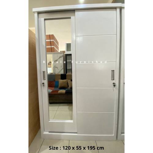 LEMARI PAKAIAN SLIDING 2 PINTU KAYU KACA FULL