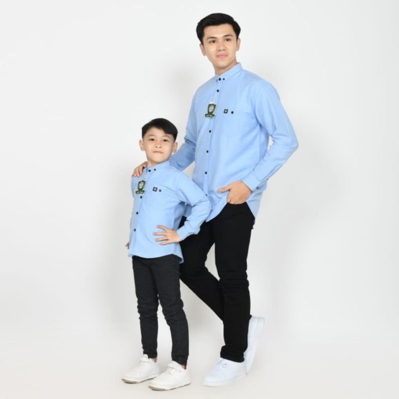 KEMEJA POLOS COUPLE AYAH DAN ANAK LENGAN PANJANG WARNA SOFT BLUE/ICE BLUE