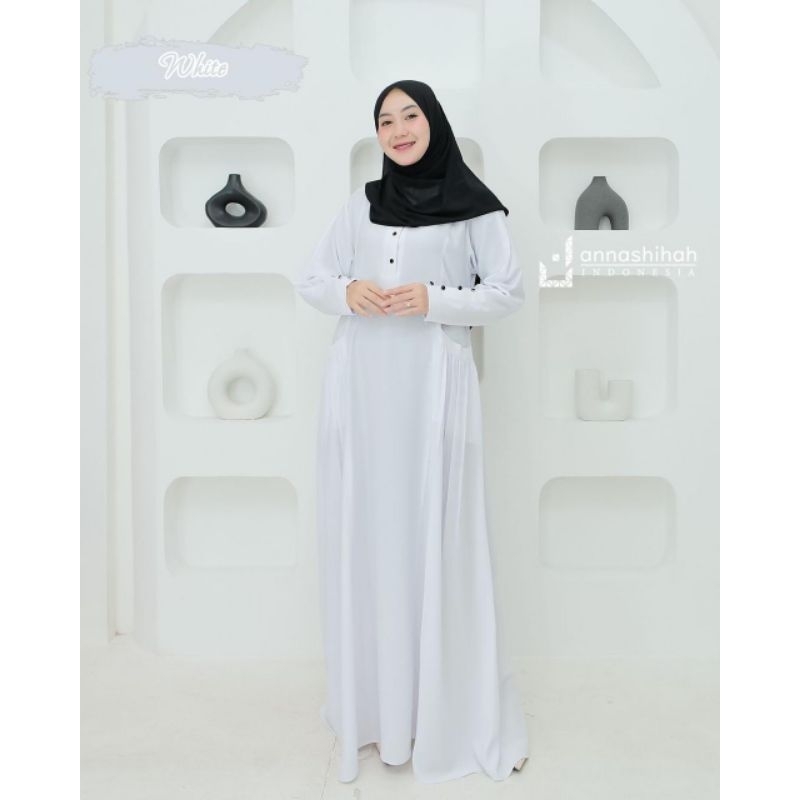 ABAYA PUTIH.GAMIS PUTIH /PAKAIAN SANTRI UMROH HAJI WANITA MUSLIMAH BAHAN YORIS ADEM TEBAL LEMBUT COD