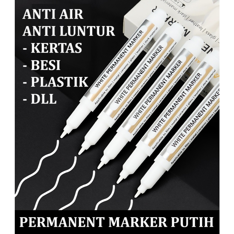 White Permanent Marker Spidol permanen tinta warna putih white color original import awet tahan air 