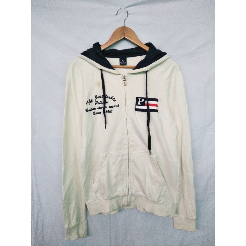 jaket hoodie polham putih second original