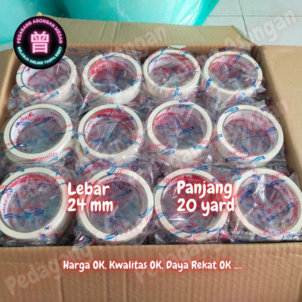 

Lakban Kertas Masking Tape 1 inchi 24 mm 20 yard 17 meter (1 dus 144 pcs)