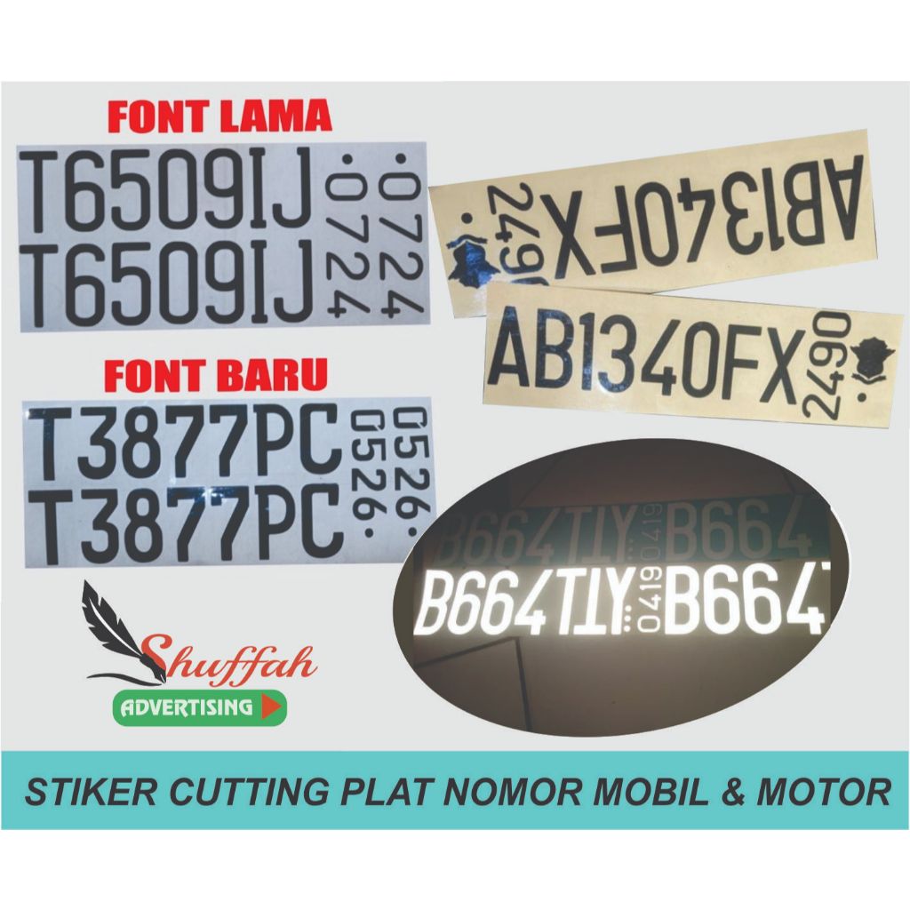 CUTTING STIKER PLAT MOBIL DAN MOTOR ANGKA HURUF HITAM PUTIH STANDART CUSTOM