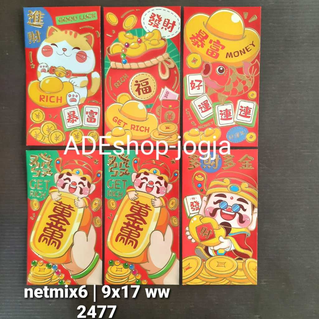 

angpao imlek shio netral isi 6 9 x 17 mix angpau hongbao amplop merah ww panjang