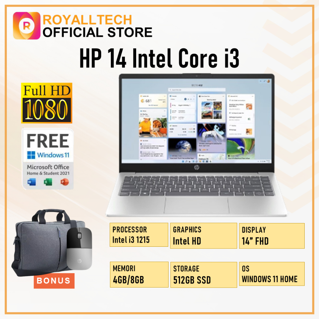 HP 14 I3 1215 RAM 8GB 512GB W11+OHS 14 FHD