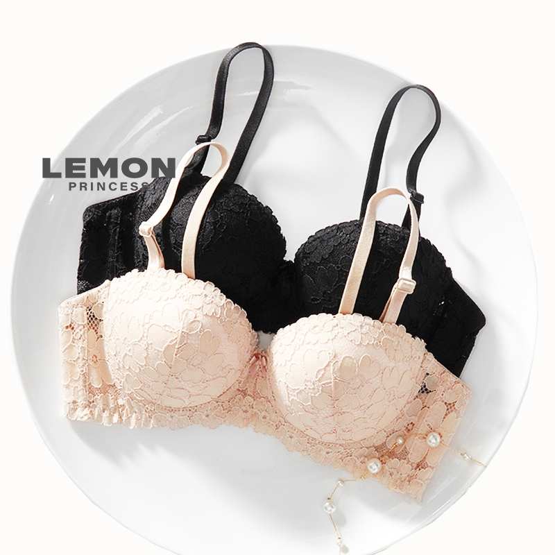 LEMON PRINCESS Bra Cup(1/2) A/B Seksi Renda Seksi Berkawat Busa Tebal Push Up Untuk Bras