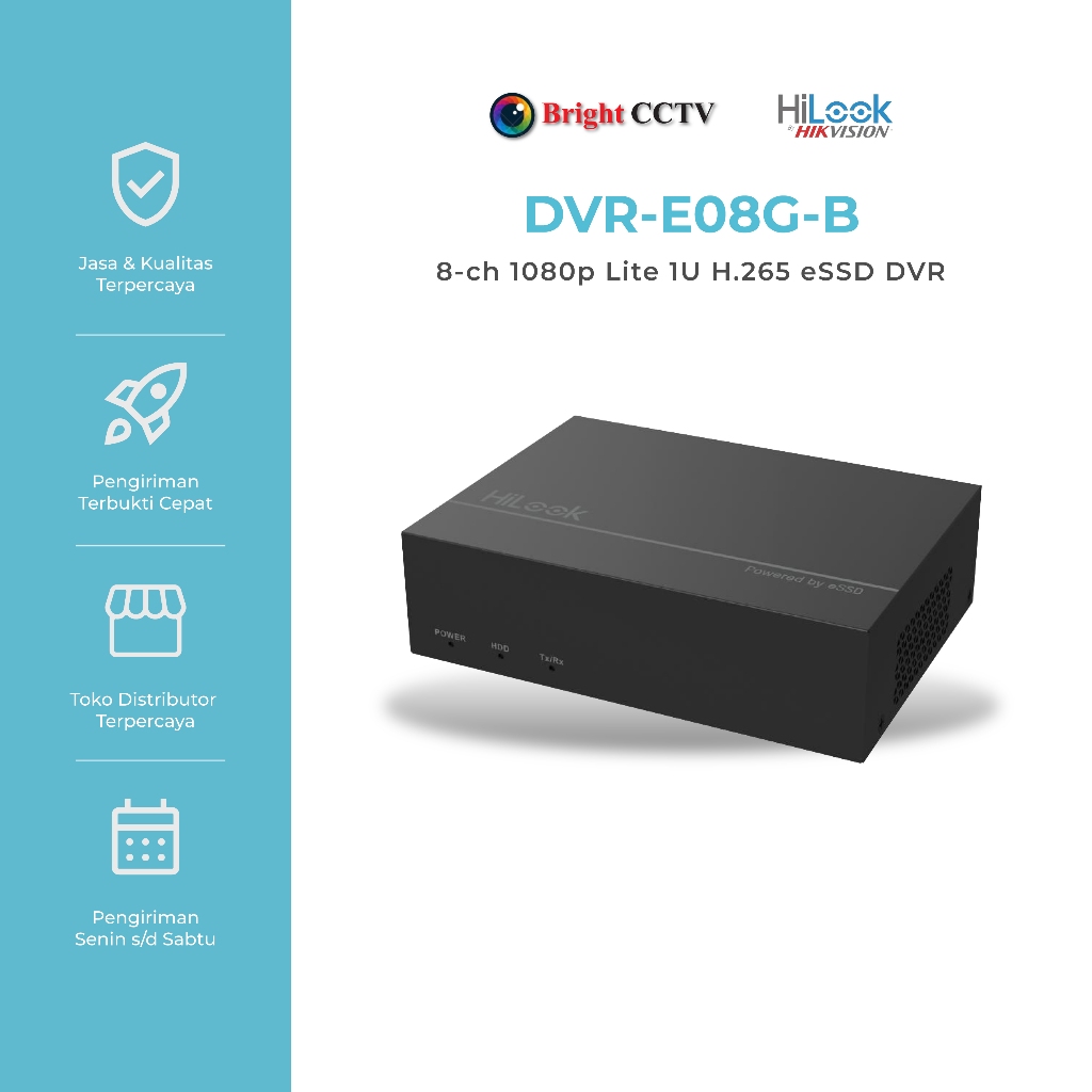 E-DVR 8CH HILOOK BY HIKVISION 2MP DVR-E08G-B 1080P LITE 512GB ACUSENSE