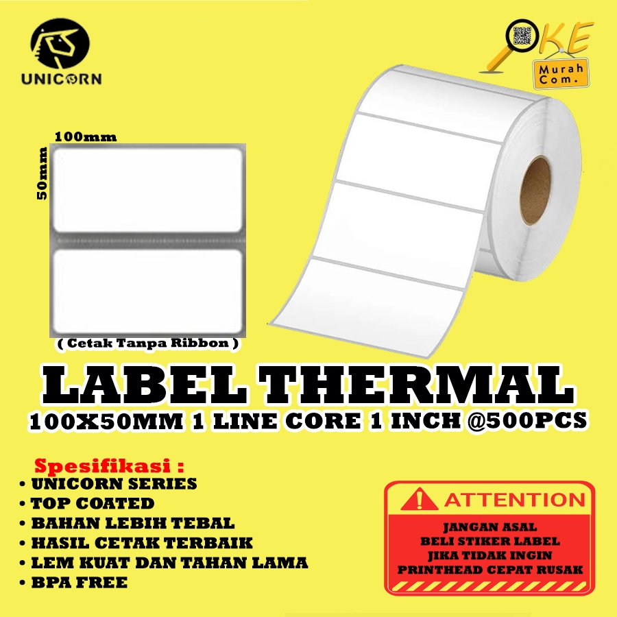 

Rad Kertas Stiker Label Thermal 100x50mm / 100x50 / 100 X 50 Mm 1 Line 1 Inch Isi 500Pcs & 1.000Pcs