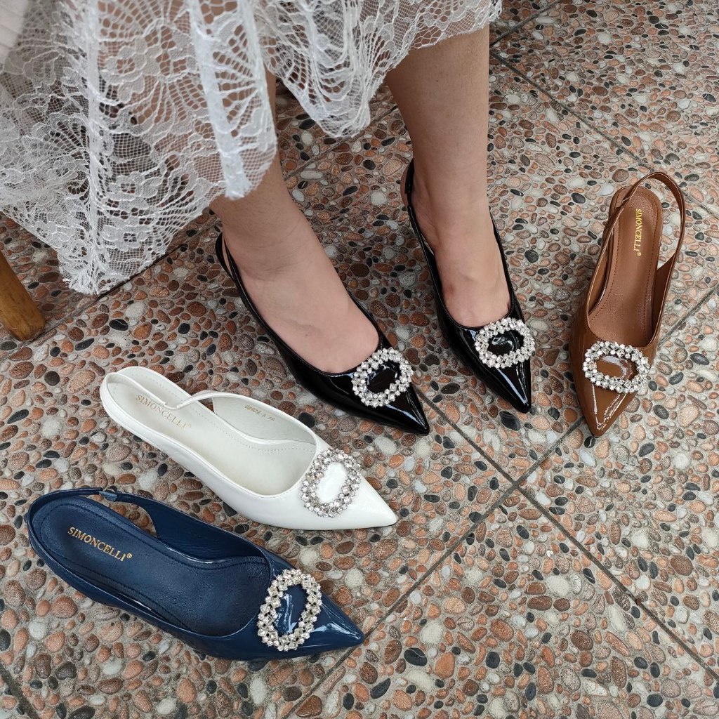 Simoncelli Sepatu Heels Tali Belakang 5 Cm Wanita Glossy Mutiara | Heels Pesta | Heels Kerja 92929-8
