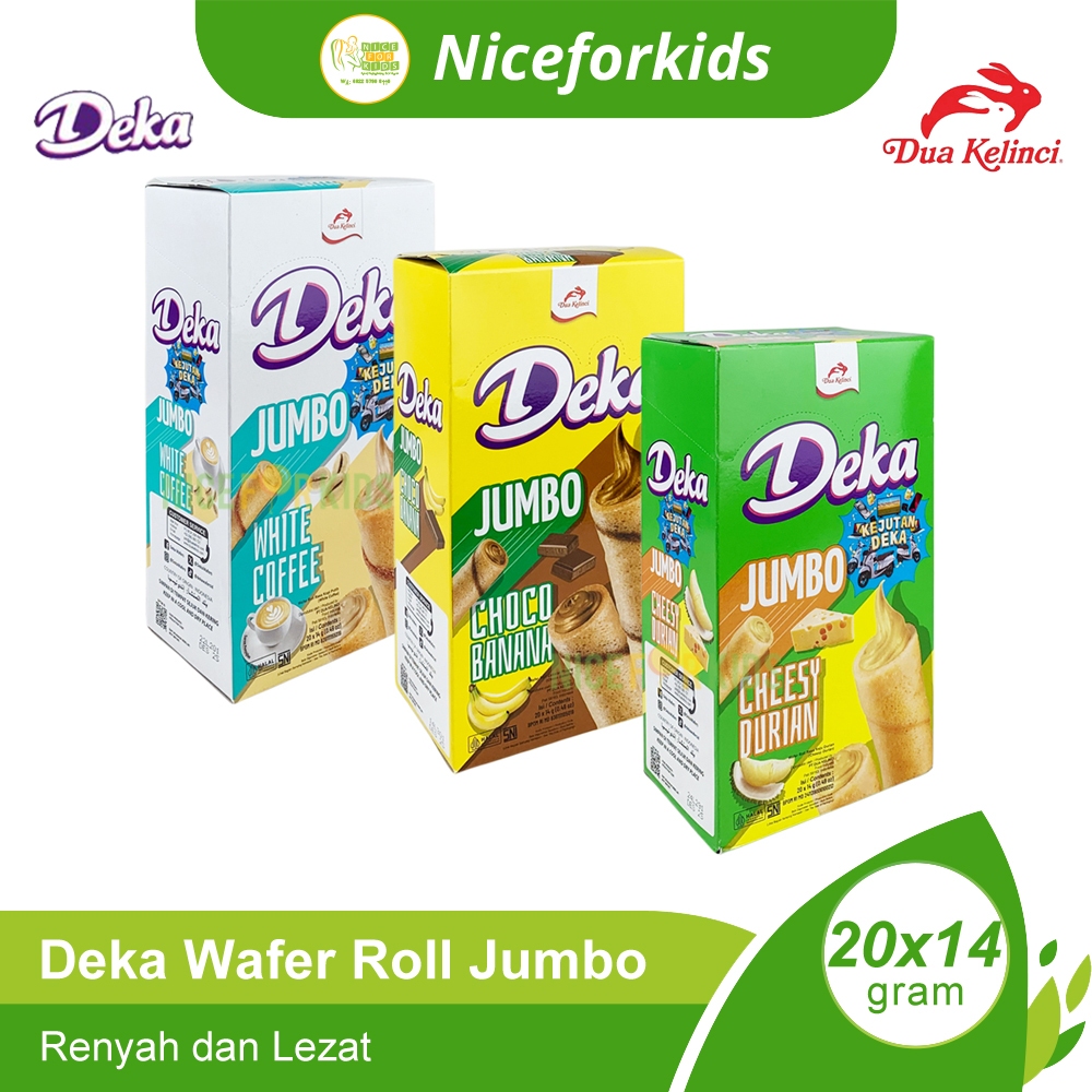 

Deka Roll Jumbo Isi 20x14 gr / Deka Wafer Roll Jumbo / Cemilan Enak Renyah