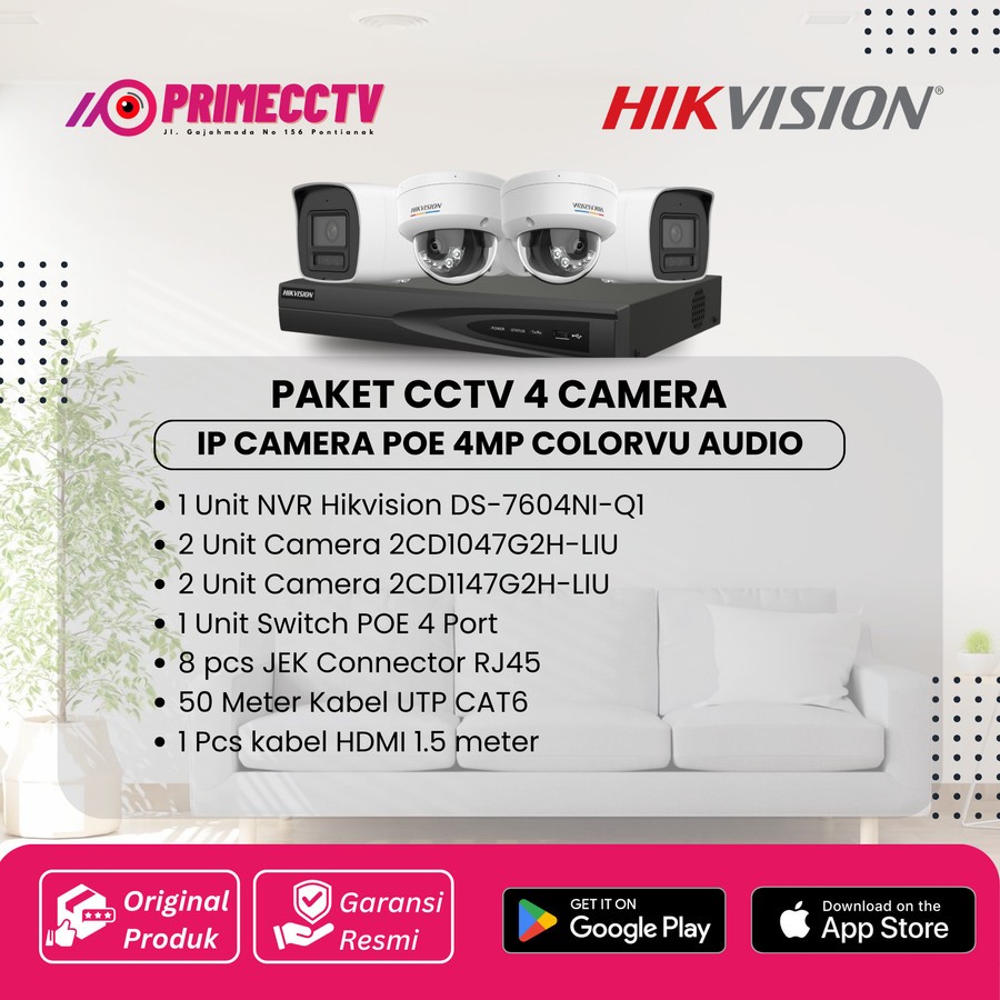 PAKET 4 IP CAMERA HIKVISION 4MP COLORVU AUDIO IP CAMERA POE
