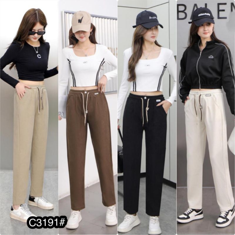 Celana baggy pants Celana wanita dewasa Corduroy Celana Casual pinggang karet
