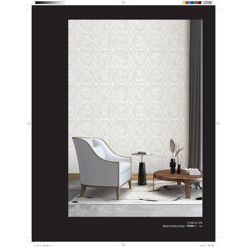 Wallpaper Dinding Korea Motif Kayu Jerami Heksagonal Coklat Abu Cream