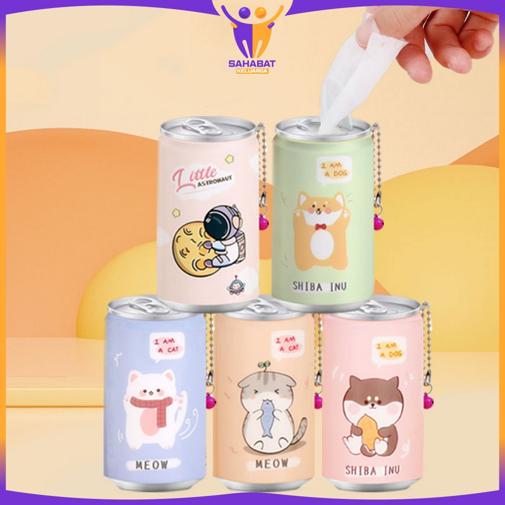 Tisu Basah Kaleng Mini Korea Sekali Pakai Karakter Lucu Isi 30 Lembar Praktis / Tissue Basah Travell