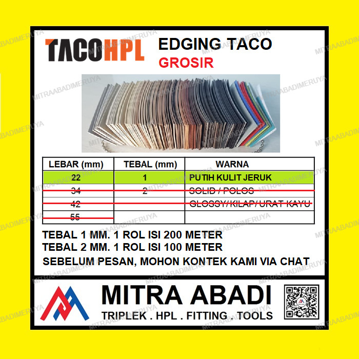 GROSIR Edging TACO HPL 22/1 mm Putih Kulit Jeruk