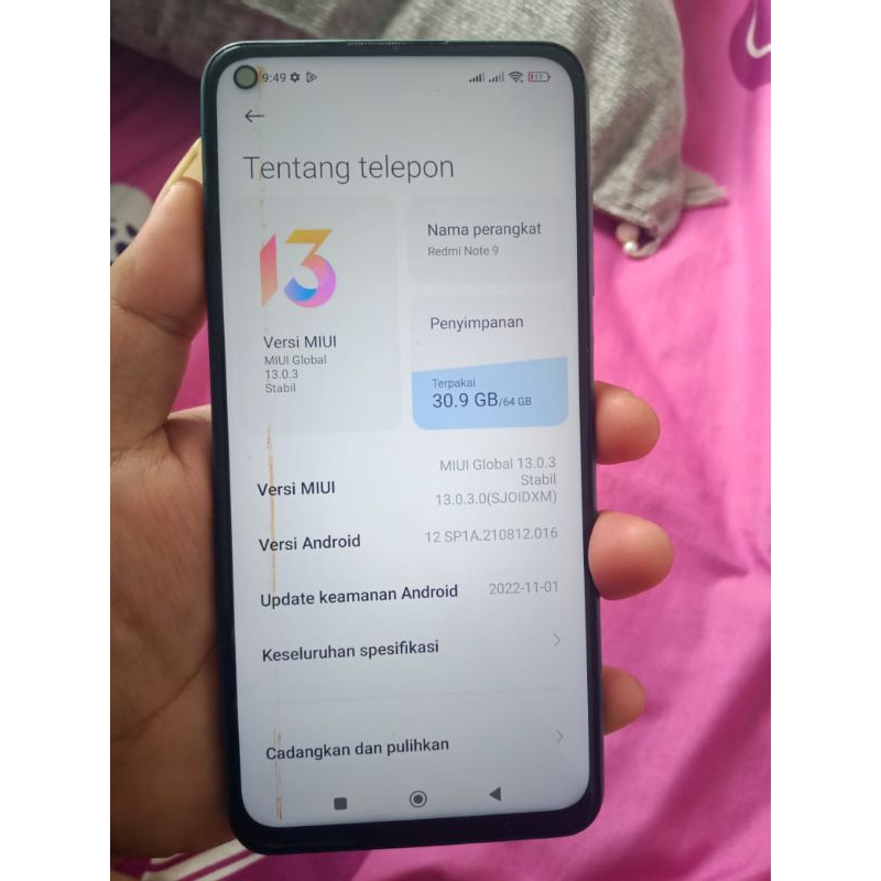mesin only Redmi Note 9 4/64 normal