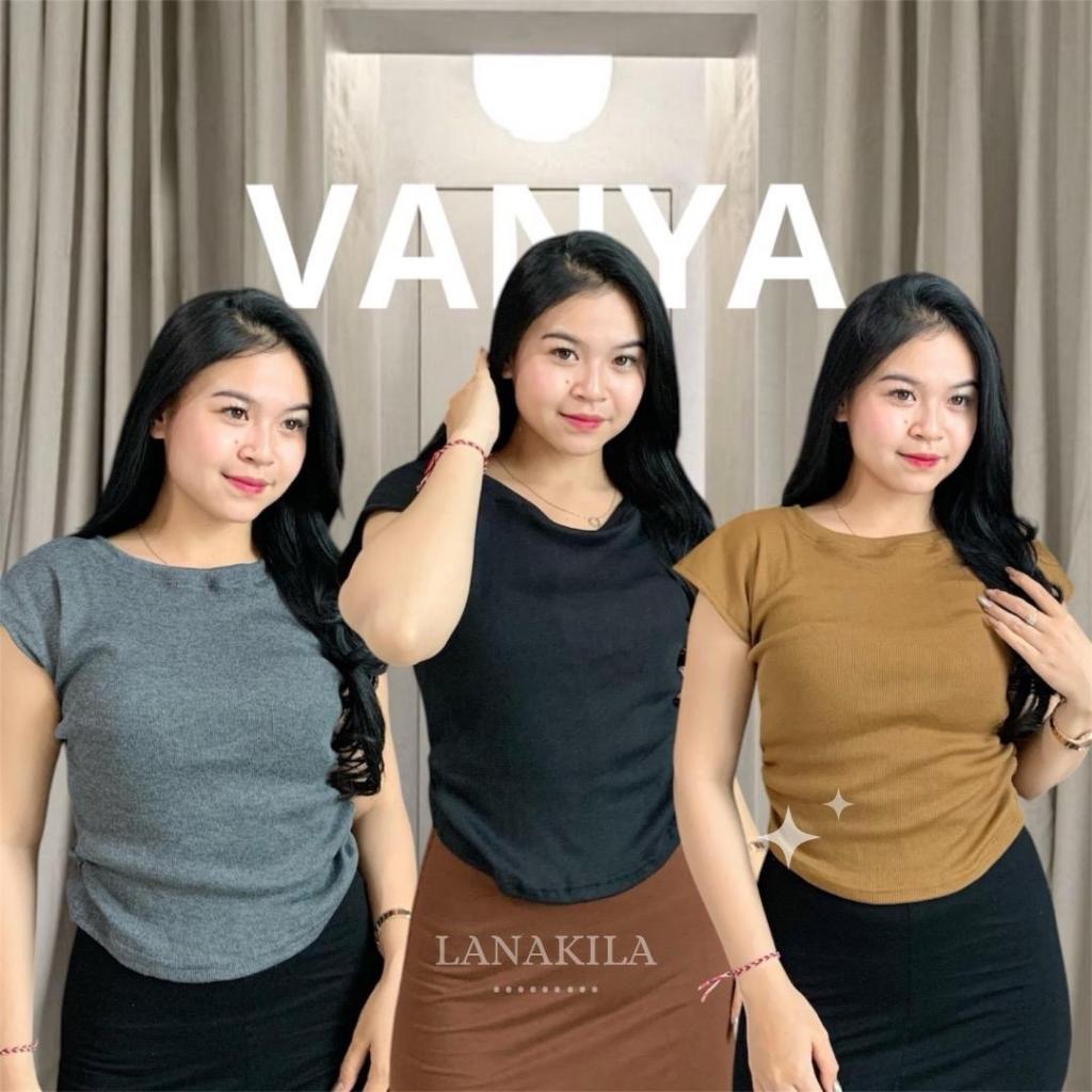 Vanya Top Bahan Rib Karet Serut Samping Wanita Crop Atasan Pendek Polos Baju