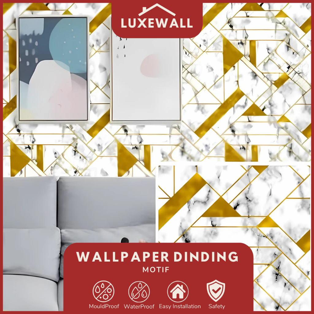 LuxeWall Wallpaper Sticker Dinding Motif Keramik Marmer Abu Gold