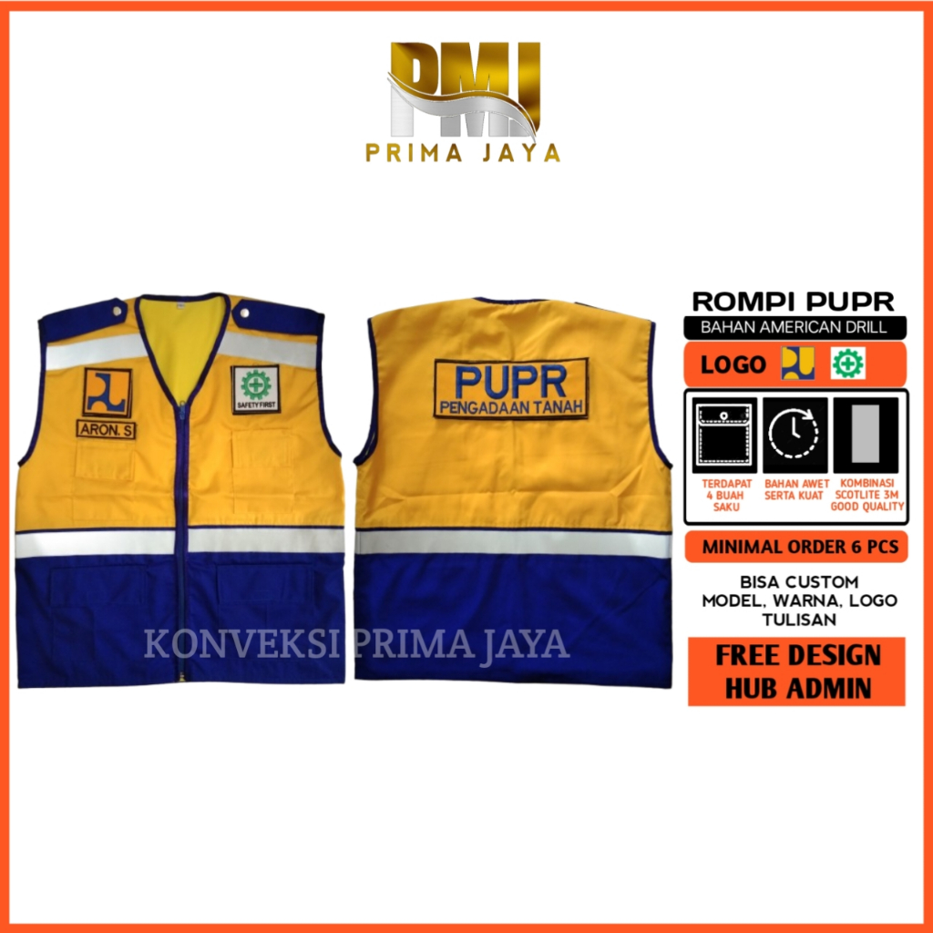 ROMPI PUPR PROYEK SAFETY LAPANGAN LOGO VELCRO LEPAS PASANG