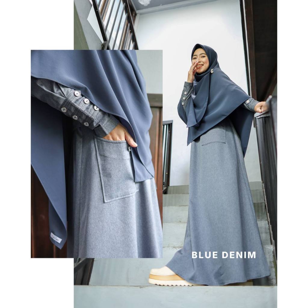 Gamis Ori hayuri  Zulfa syar'i manset tangan kancing motif bunga putih  sentuhan classy