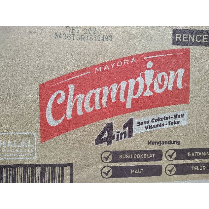 

Mayora Champion Susu Cokelat Malt Vitamin Telur 4in1 Exp Des 2025